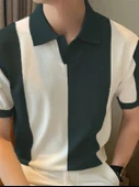 Erkek Kısa Kollu Polo Yakalı Blok Desenli Triko Bluz thumbnail 2