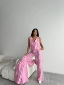 ÇİZGİLİ KETEN YELEK-PANTOLON TAKIM - Pembe - 1