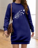 Kadın Uzun Kollu Bisiklet Yaka Desenli Viskon Iki Iplik Elbise thumbnail 2