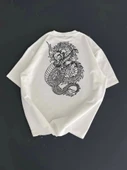 Baskılı Oversize Bisiklet Yaka T-shirt - Beyaz - 3