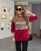 Kadın üç Iplik şardonlu Kumaş Leopar Desenli Bluz thumbnail 2