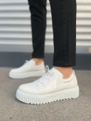 JY502 Bold Bağcıklı Cilt Erkek Günlük Sneaker Ayakkabı CBT - Beyaz thumbnail 2