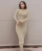 Kadın Yarım Balıkçı Yaka Süet Kumaş Fırsat ürün Midi Boy Elbise thumbnail 3