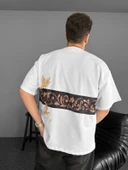 Ön Ve Arka Baskılı Oversize Bisiklet Yaka T-shirt - Beyaz - 1