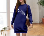 Kadın Uzun Kollu Bisiklet Yaka Desenli Viskon Iki Iplik Elbise thumbnail 1