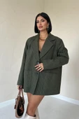 Haki Çizgili Oversize Ceket - 2