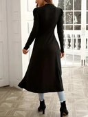 Kadın Uzun Balon Kollu Yarı Balıkçı Yaka önü Açık Kaşkorse Tunik thumbnail 4