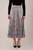Midi Boy Pileli Saten Gri Etek - 4
