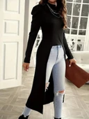 Kadın Uzun Balon Kollu Yarı Balıkçı Yaka önü Açık Kaşkorse Tunik thumbnail 3