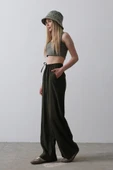 Beli Lastikli Bol Paça Pantolon - Haki thumbnail 2