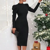 Kadın Yılbaşı Özel Kaşkorse Kumaş Prenses Kol Elbise thumbnail 1