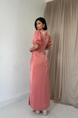 Pudra Büzgülü Saten Elbise thumbnail 4