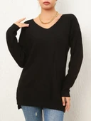 Kadın Uzun Kollu V Yaka Triko Bluz thumbnail 1