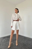 Ekru Dantelli Gömlek Ve Ponpolu Şort Takım - 2