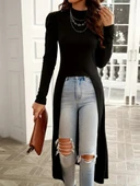 Kadın Uzun Balon Kollu Yarı Balıkçı Yaka önü Açık Kaşkorse Tunik thumbnail 5