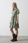 Kısa Kol Düğmeli Elbise - Haki thumbnail 2