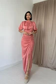 Pudra Büzgülü Saten Elbise thumbnail 1