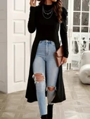 Kadın Uzun Balon Kollu Yarı Balıkçı Yaka önü Açık Kaşkorse Tunik thumbnail 1