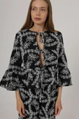 Fiyonk Bağlamalı Brode Bluz - Siyah thumbnail 3