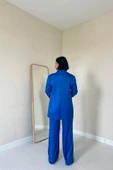 Mavi Saten Ceket Ve Pantolon Takım - 4