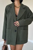 Haki Çizgili Oversize Ceket - 3