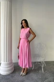 KETEN KOLSUZ BLUZ - MAXİ ETEK TAKIM - Pembe - 4