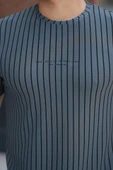 Erkek Dikey çizgili Ottoman Kumaş Kısa Kollu T-shirt thumbnail 3