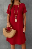 Kadın Kısa Kollu Kayık Yaka Bürümcük Elbise thumbnail 1