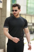 Erkek Bisiklet Yaka Ribanalı Kısa Kollu Tshirt - 1