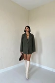 Haki Çizgili Oversize Ceket - 1