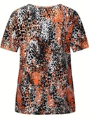 Kadın V Yaka Renkli Leopar Desen Büzgü Detay Süprem Bluz thumbnail 3