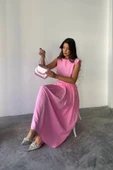 KETEN KOLSUZ BLUZ - MAXİ ETEK TAKIM - Pembe - 2