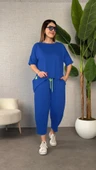 Kadın Kısa Kollu Bisiklet Yaka Viskon Iki Iplik Bluz Ve Pantolon Ikili Takım - 1