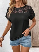 Kadın Kısa Kollu Bisiklet Yaka Dantel Detaylı Viskon Bluz thumbnail 4
