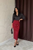 Bordo Pulpayetli Parlak Etek - 2