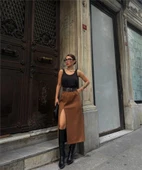 SÜET KALEM ETEK YIRTMAÇ DETAYLI - Taba thumbnail 1