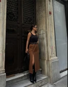 SÜET KALEM ETEK YIRTMAÇ DETAYLI - Taba thumbnail 3