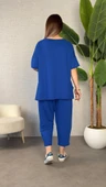 Kadın Kısa Kollu Bisiklet Yaka Viskon Iki Iplik Bluz Ve Pantolon Ikili Takım - 3