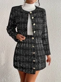 Kadın Uzun Kollu önü Düğmeli şanel Ceket Ve Etek Takım thumbnail 5