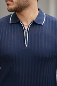 Erkek Fermuarlı Yakalı Kısa Kollu T-shirt - 3
