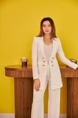 Ekru Blazer Düğmeli Ceket - 1