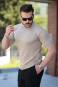 Erkek Bisiklet Yaka örgü Desenli Kısa örme Triko Kısa Kollu T-shirt - 2