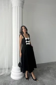 Siyah Fiyonk Garnili Dantelli Elbise - 3