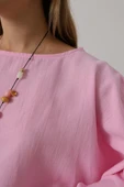 YARASA KOLLU CROP BLUZ - Pembe thumbnail 4