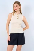Patlı Düğmeli Triko Atlet - Beyaz Kayısı - 8