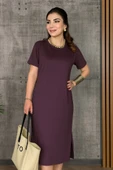 Kadın Kısa Kollu Bisiklet Yaka Yırtmaçlı Viskon Iki Iplik Elbise thumbnail 1