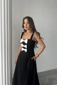 Siyah Fiyonk Garnili Dantelli Elbise - 4