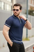 Erkek Fermuarlı Yakalı Kısa Kollu T-shirt - 2