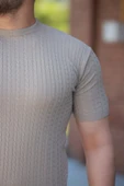 Erkek Bisiklet Yaka örgü Desenli Kısa örme Triko Kısa Kollu T-shirt - 3