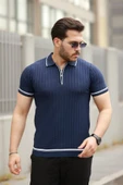 Erkek Fermuarlı Yakalı Kısa Kollu T-shirt - 1